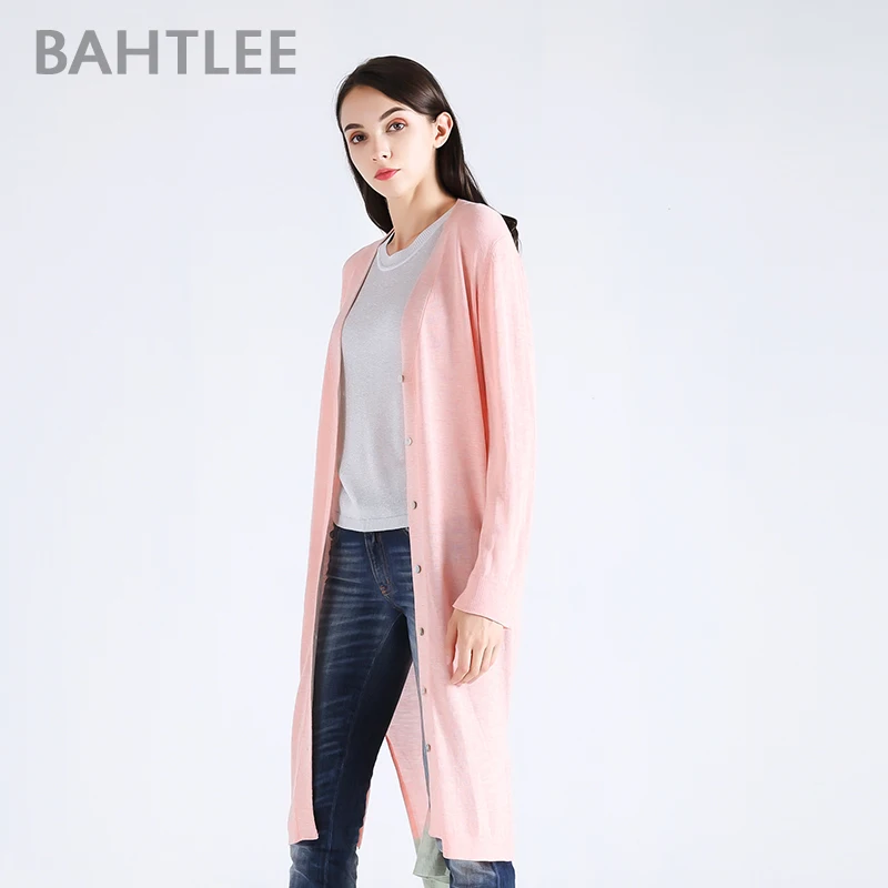 Весеннее Женское пальто из тенсела BAHTLEE вязаный длинный кардиган свитер с