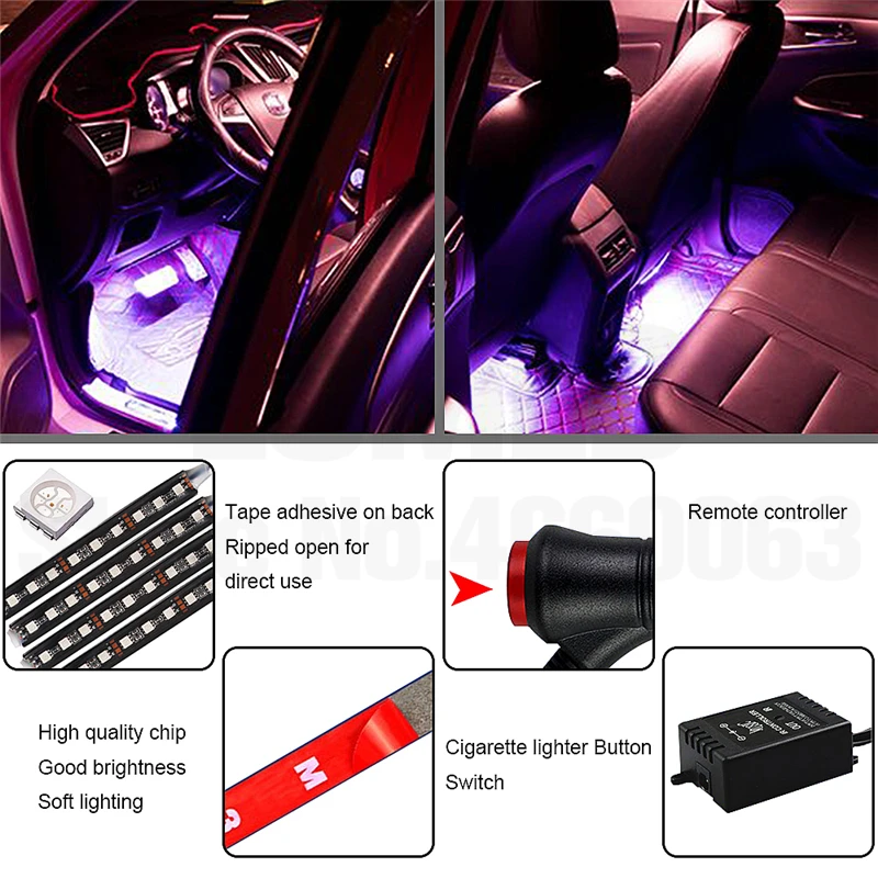 

2Set RGB Car Lights The Wireless Remote Control LED Colorful Music Rhythm Lamp For Cars Front Back Row Decor