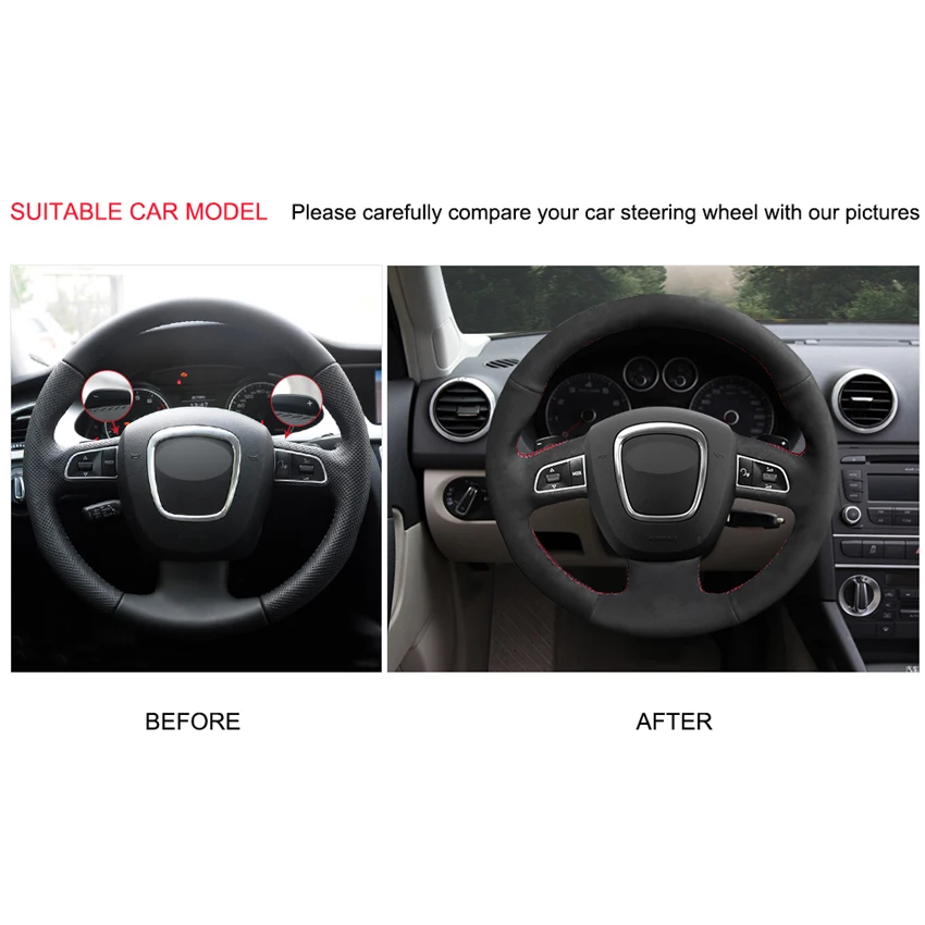 Сшитая вручную черная замшевая искусственная кожа для Audi A3 (8P) 2008-2013 A4 (B8) 2008-2010 A5 A6