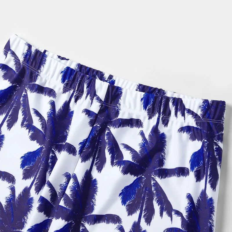 Coconut Tree Print Swimsuit Mommy And Me One Piece Mom And Daughter Bikini Set Family Look Swimwear Men Boy Dad Son Beach Shorts