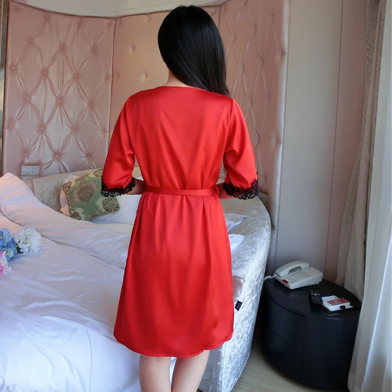 Женский элегантный Шелковый Атласный халат набор халатов с рукавом до локтя и