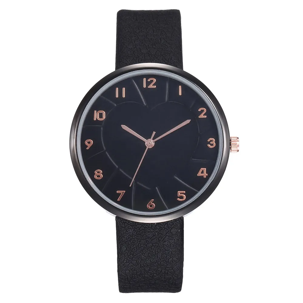 Модные Женские кварцевые часы с креативным тисненым сердцем студенческий черный