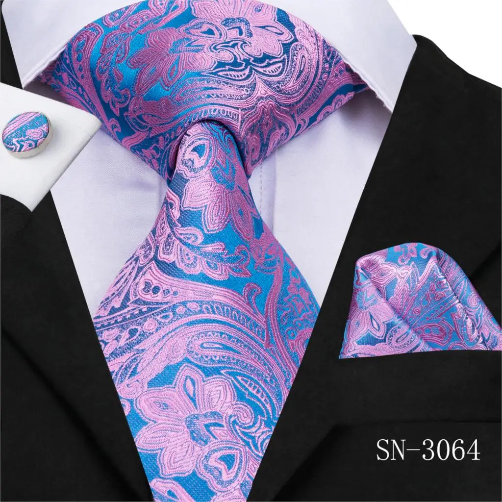 SN-3064 Hi-Tie Галстуки для мужчин шелк синий цветочный Gravatas галстуки карманные Квадратные запонки набор Мужская Свадебная деловая вечеринка галстук SN-3067 - Цвет: SN-3064