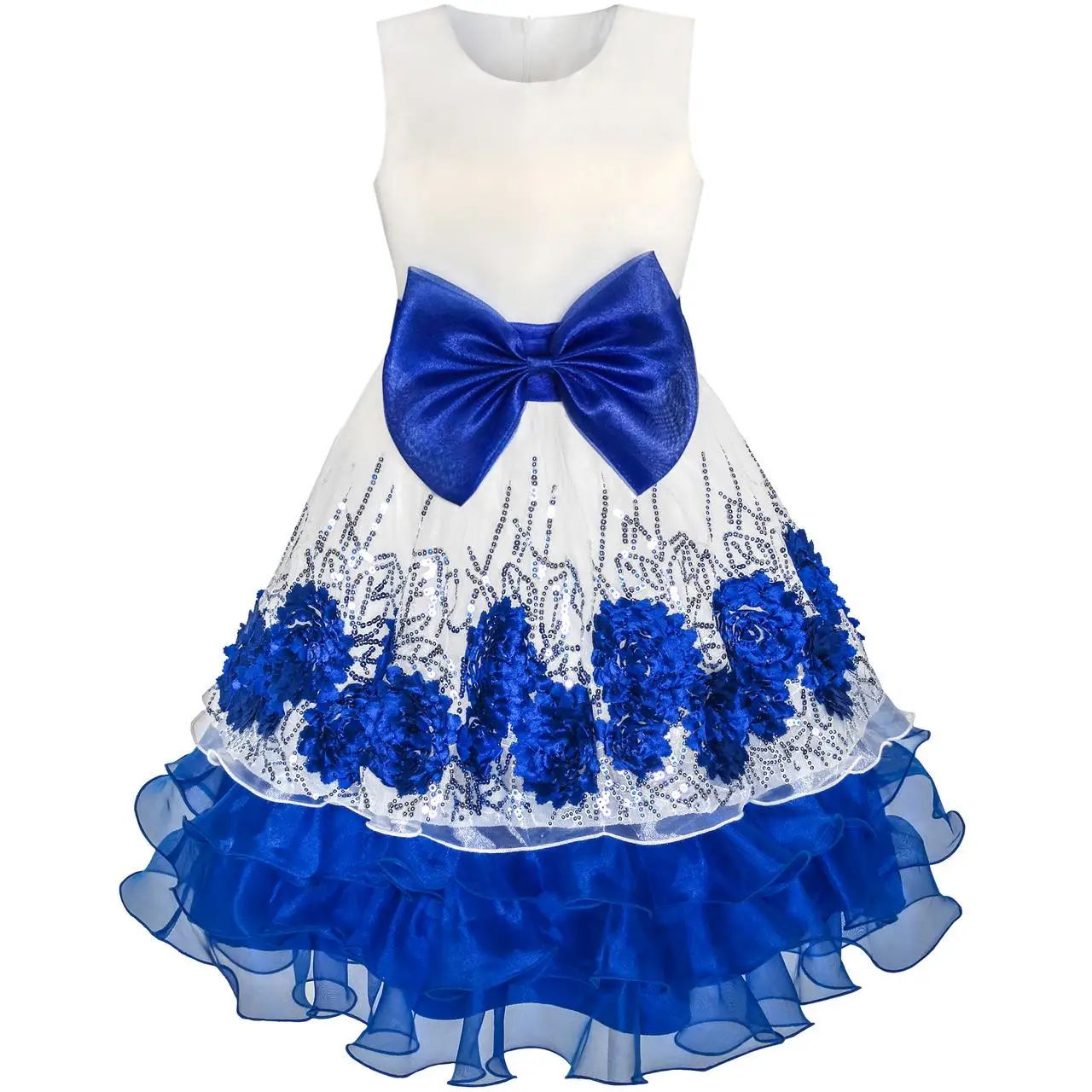 Blue Sunny Fashion платья для девочек Цветок Розовый Цехин Размерный Цветы Галстук-бабочка Карнавальное шествие - Цвет: Blue