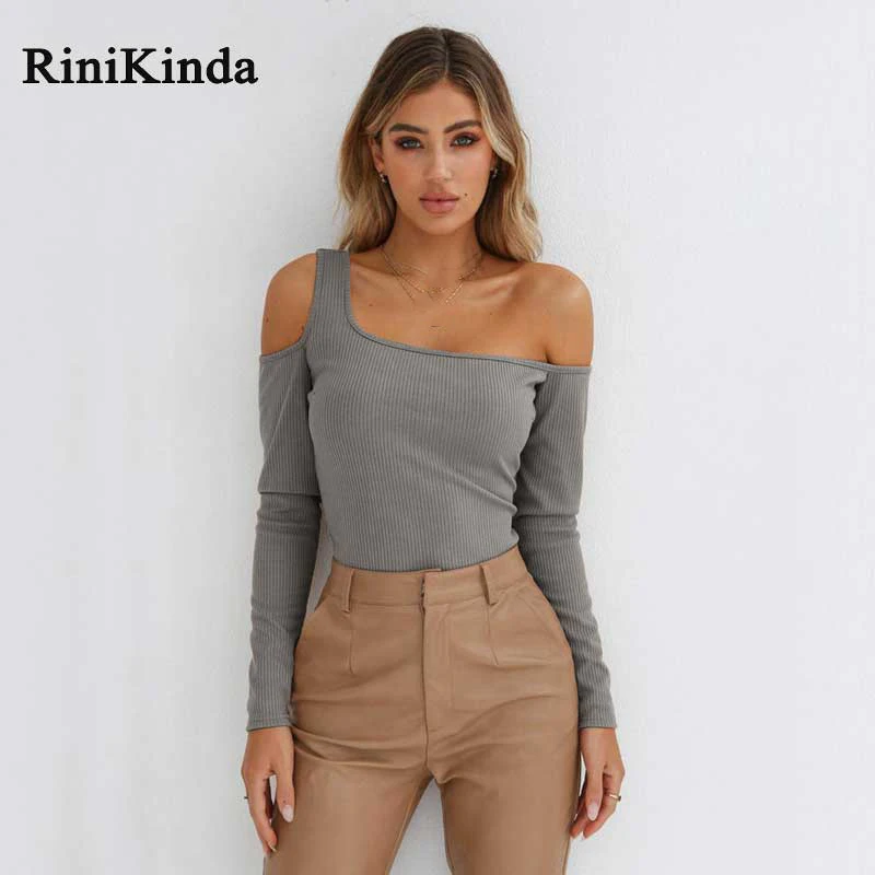 RINIKINDA новинка женская футболка с длинным рукавом открытая однотонная