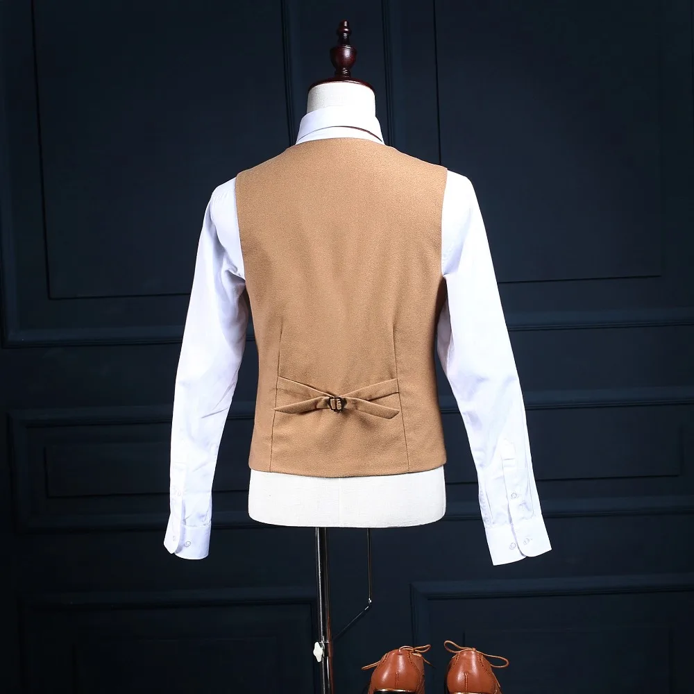 Custome Homme коричневый твидовый мужской костюм с узором в елочку 3 предмета (пиджак +