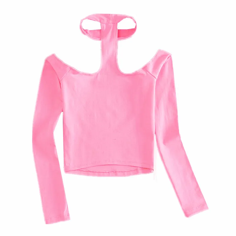 

Korea style sexy slash neck black t-shirt women long sleeve halter top Girl t shirt crop top plus size tops l-4xl 5xl 6xl