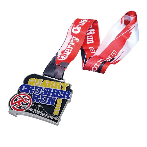 

run medals cheap custom Zinc Alloy Bottle Metal Medal with Printed Ribbon for Sports