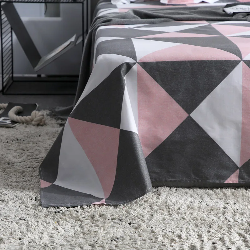 Stylish Rectangle Pattern Cotton Soft Bedding Sheet 3Pcs King Size Bed Set For Queen Sheets Flat With Pillowcase | Дом и сад