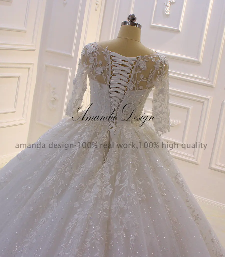 Аманда дизайн robe de mariee princesse de Роскошные Половина рукава Кружева свадебное платье с аппликацией