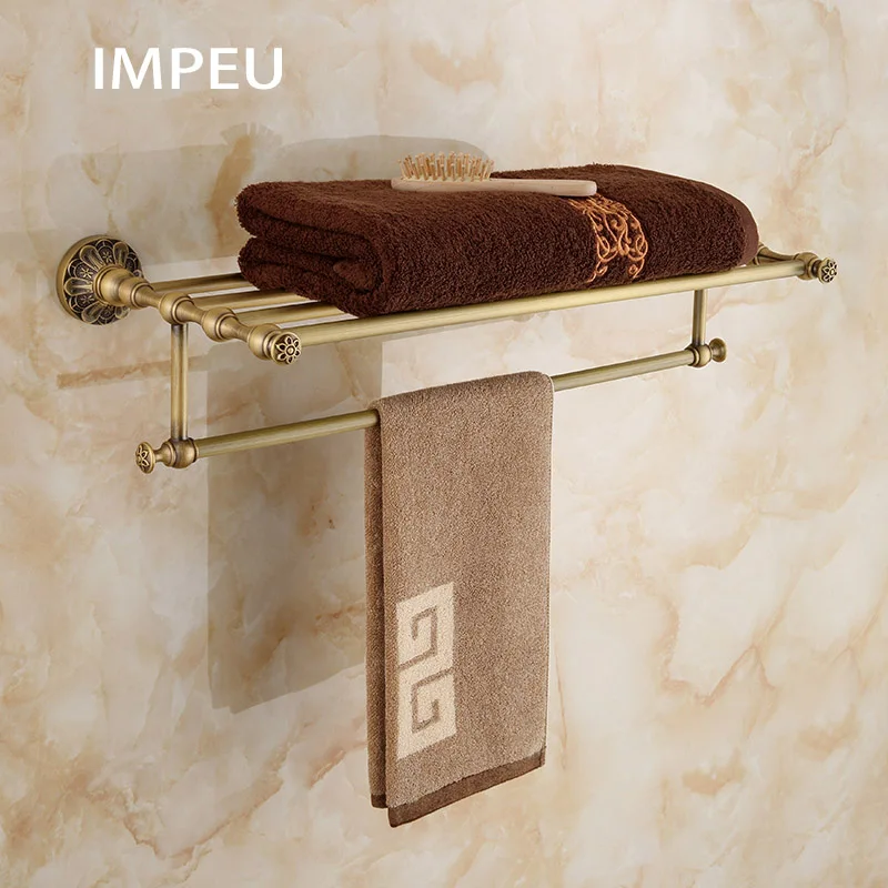

Bath Towel Rack with Towel Bar, Bathroom Storage Organizer Shelf, Wall Mount Antique Bronze Finish, European Hotel Cellection