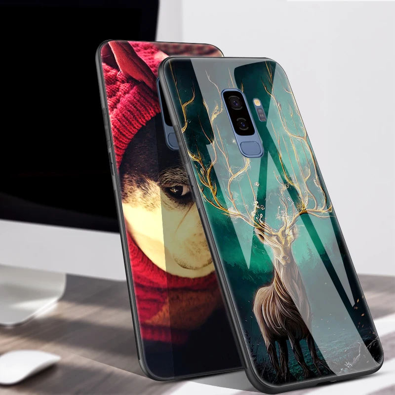 Чехол для samsung S9 блестящий чехол Стекло жесткая задняя крышка корпуса для samsung Galaxy S9 плюс чехол мягкий TPU бампер S9+ S9Plus Hoesjes
