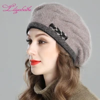 liliyabaihe new style womens winter beret knitted wool angora beret european style decoration double warm hat