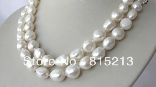ddh00565 stunning 2rows big 14mm baroque white freshwater cultured pearl necklace | Украшения и аксессуары