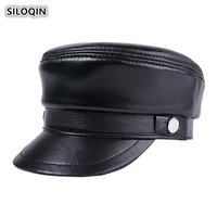 siloqin winter womens genuine leather cap sheepskin warm army military hats for women new elegant lady flat caps for students