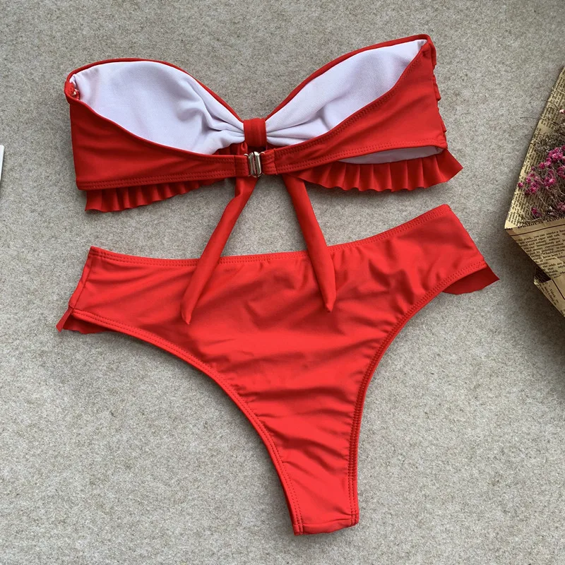 Женский комплект бикини с рюшами сексуальный купальный костюм пляжная одежда