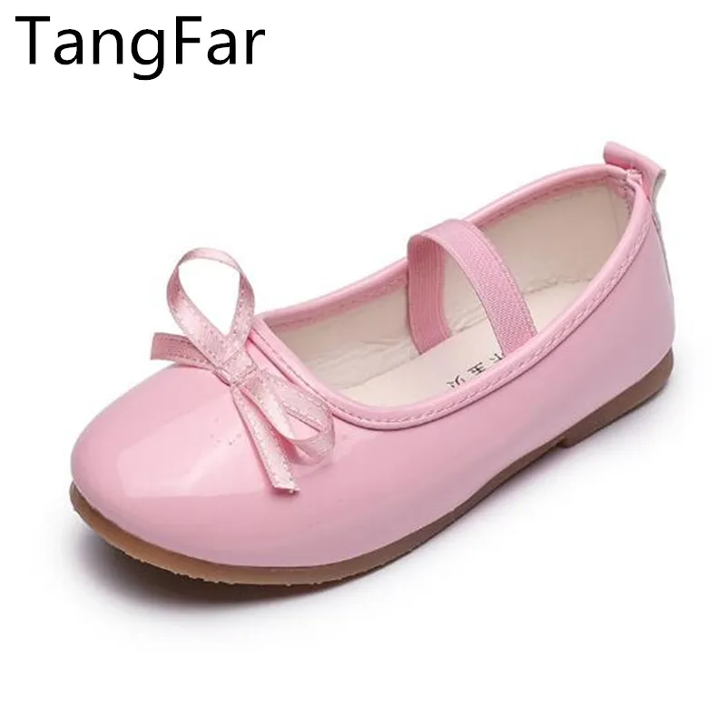 pink Новинка; модные туфли принцессы с бантом для девочек; Детские Лоферы Mary Jane с закрытым носком и мягкой подошвой; красная детская обувь из лакированной кожи - Цвет: pink