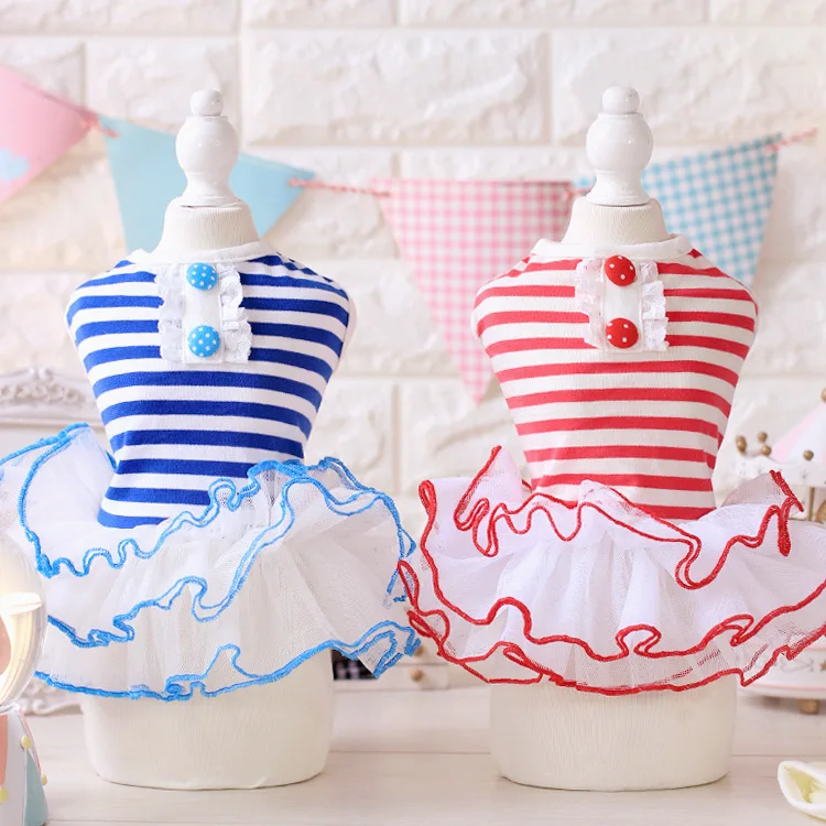 Лето Вмс Стиль Полосатый Туту Платья Собаки Хлопок Собака Юбка Pe Принцесса Dresst