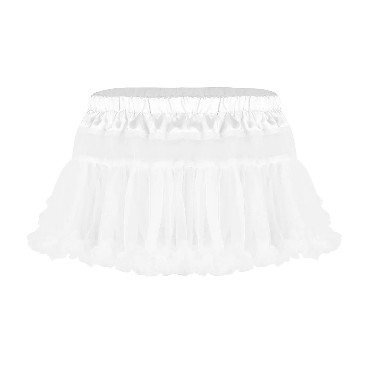White Мужское нижнее белье SISSY Ночная юбка атласная эластичная резинка на талии оборка гофрированная мягкая Тюлевая многослойная юбка короткая мини юбка-пачка Babydolls - Цвет: White