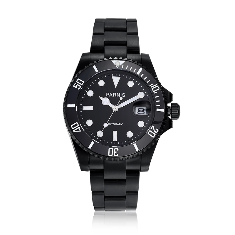 black black steel Parnis 40 мм зеленый керамический Дайвинг мужские часы из нержавеющей стали ремешок механические Автоматические Мужские часы s reloj automatico Man - Цвет: black black steel