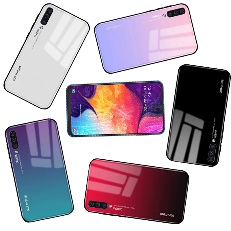 Цветной чехол для Samsung Galaxy A50 мягкая задняя крышка из ТПУ с закаленным стеклом A30 A10