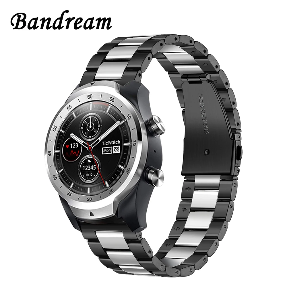 

Bandream Stainless Steel Watchband + Link Remover for TicWatch Pro/E2/S2/1 46mm Quick Release Watch Band Wrist Strap Bracelet