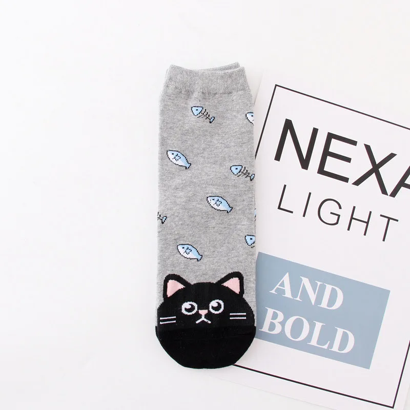 Cat Носки с рисунком кактуса из мультфильма удобные милые повседневные Мягкие хлопковые носки для девочек теплые короткие женские носки meias - Цвет: Cat