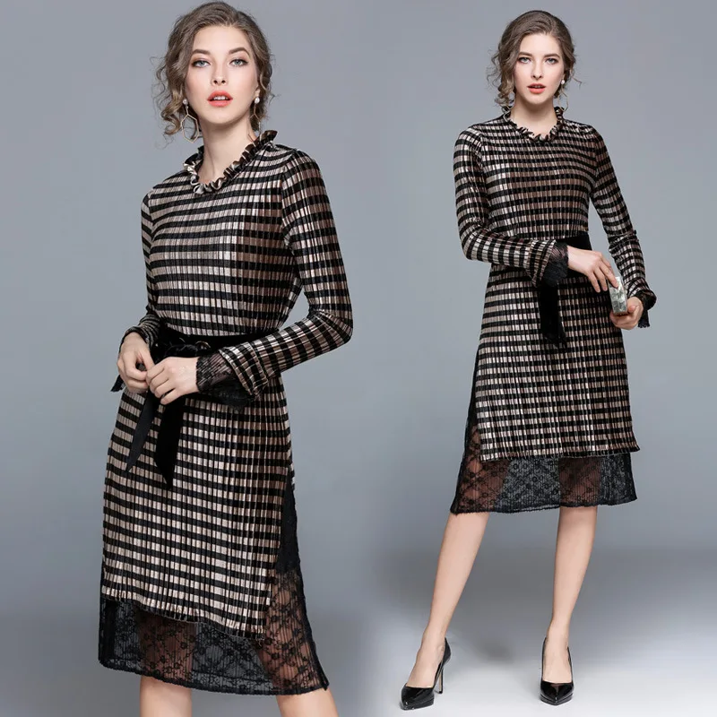 Лимон Gina 2018 новый весна Для женщин Vestidos Кружево Бархатное облегающее миди