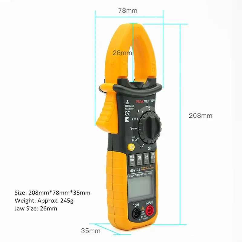 Токовые клещи PEAKMETER PM2108 клещи Амперметр измеритель емкости AC DC амперметрический клещи мультиметр