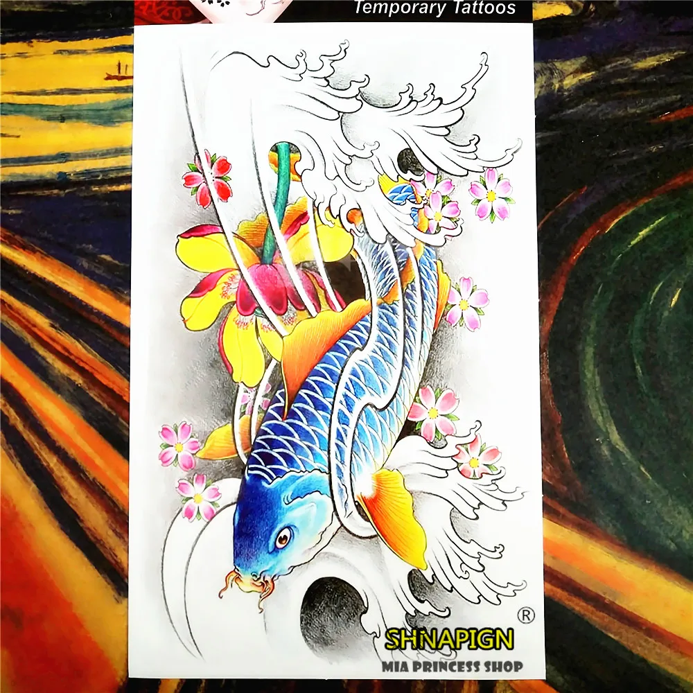 SHNAPIGN Blue Koi FTemporary Tattoo боди арт 12*20 см флэш Татуировка наклейка s водостойкая