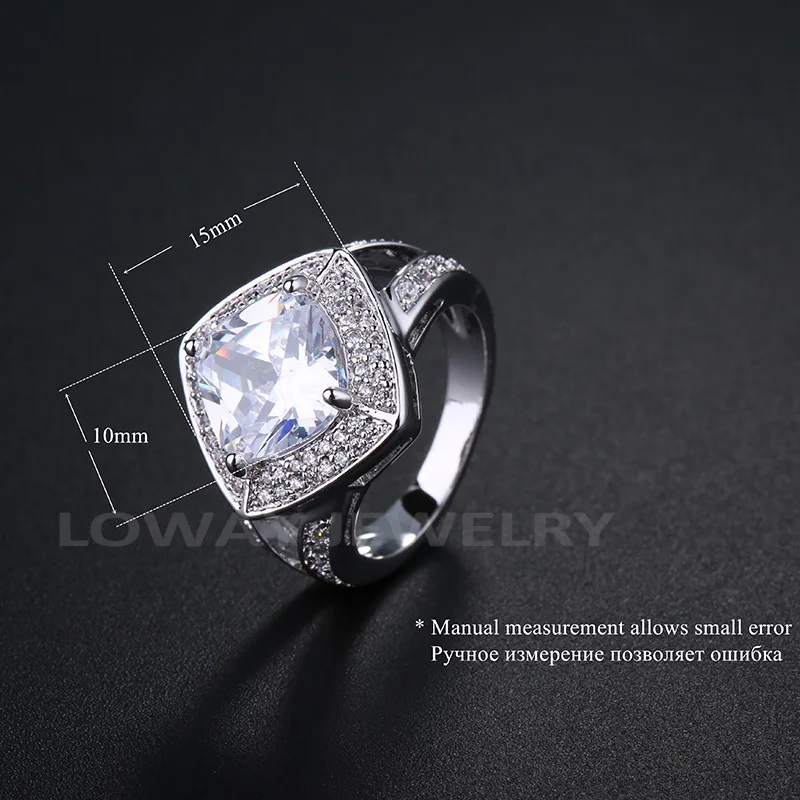 LOWAY Luxury Square Big Full Zircon Wedding Rings for Women Size 6 7 8 9 Fine Jewelry Wholesale JZ5923 | Украшения и аксессуары