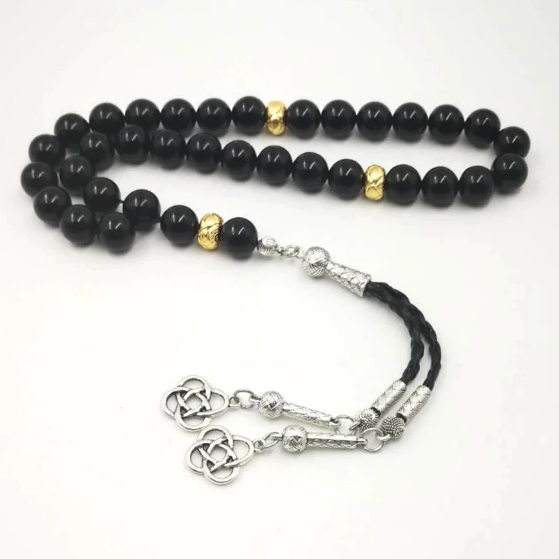 Натуральные Onxy 33 66 99 Бусы Tasbih мужские черные Агаты с золотыми распорными бусинами