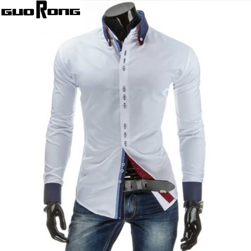 Новинка 2017 года Мужские Рубашки Высокое качество с длинным рукавом Slim Fit Мужская