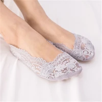 summer women girl silica gel lace boat socks invisible cotton sole non slip antiskid slippers anti slip sock 1pair2pcs