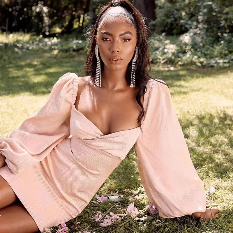 2019 модное Стильное розовое платье с открытой спиной пышное Мини Летнее длинным