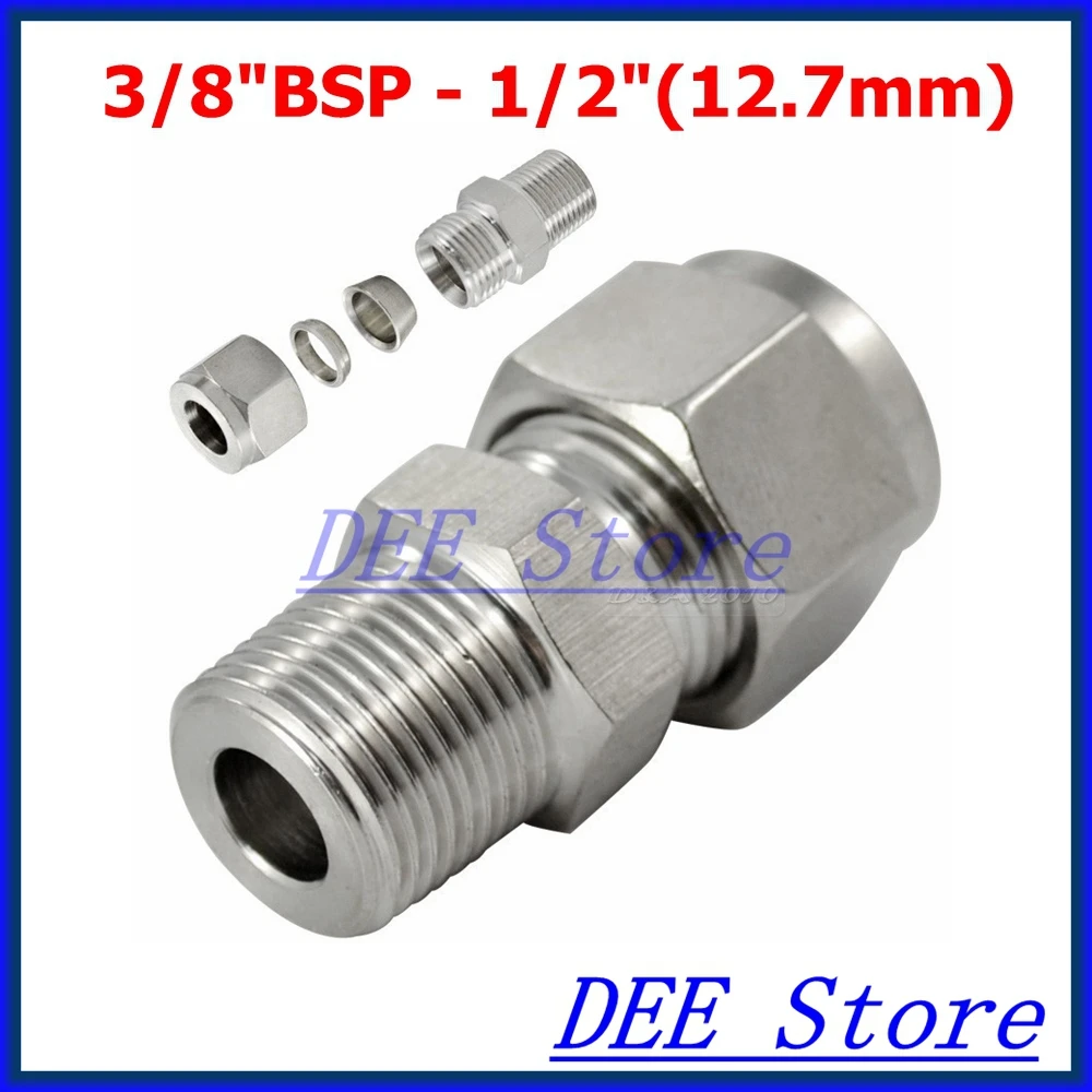

Фитинги для труб с двойным зажимом, 2 шт., 3/8 дюйма, BSP x 1/2 дюйма (12,7 мм), наружная резьба, нержавеющая сталь, SS 304, новинка, хорошее качество