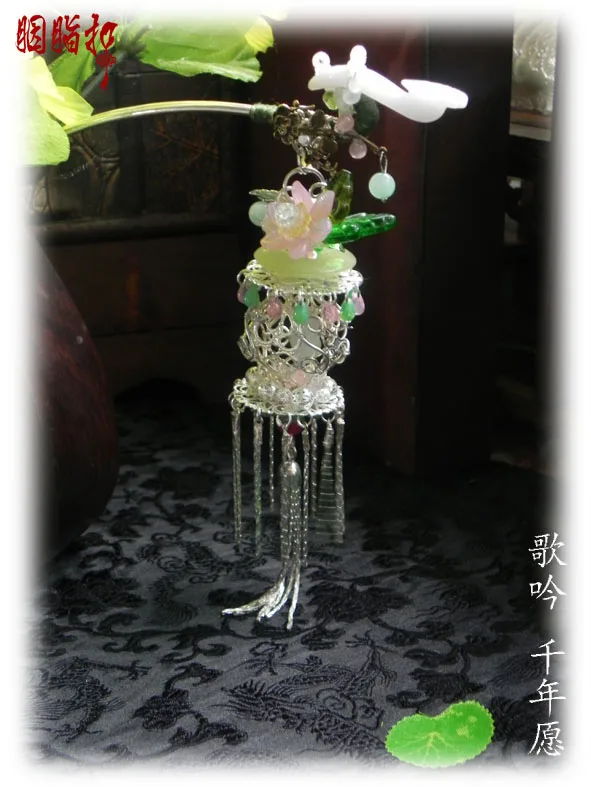 Jadite Посеребренная Цветочная корзина китайская Нефритовая Ruyi палочка для волос