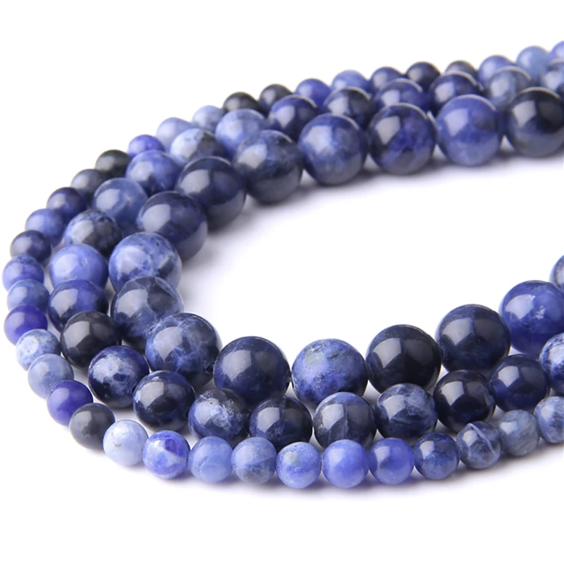 Бусины Из Натурального голубого собалита класса А 4-10 мм Круглые Гладкие бусины
