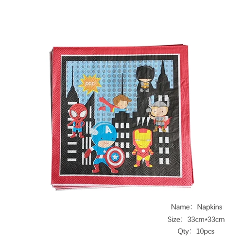 Napkins 10pcs Мстители, Человек-паук, Железный человек, Супермен, детская одежда на день рождения, поставка украшений для вечеринок, детский набор для вечеринки на день рождения, принадлежности для мероприятий, Конфета - Цвет: Napkins 10pcs