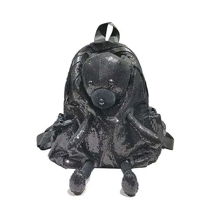

Backpack female new cute bear sequin backpack Korean trend college wind wild student bag