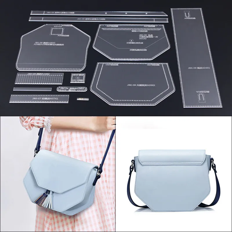 

1set Shoulder Bag Women Handbag Template Clear Acrylic Leather Pattern DIY Hobby Leathercraft Sewing pattern stencils