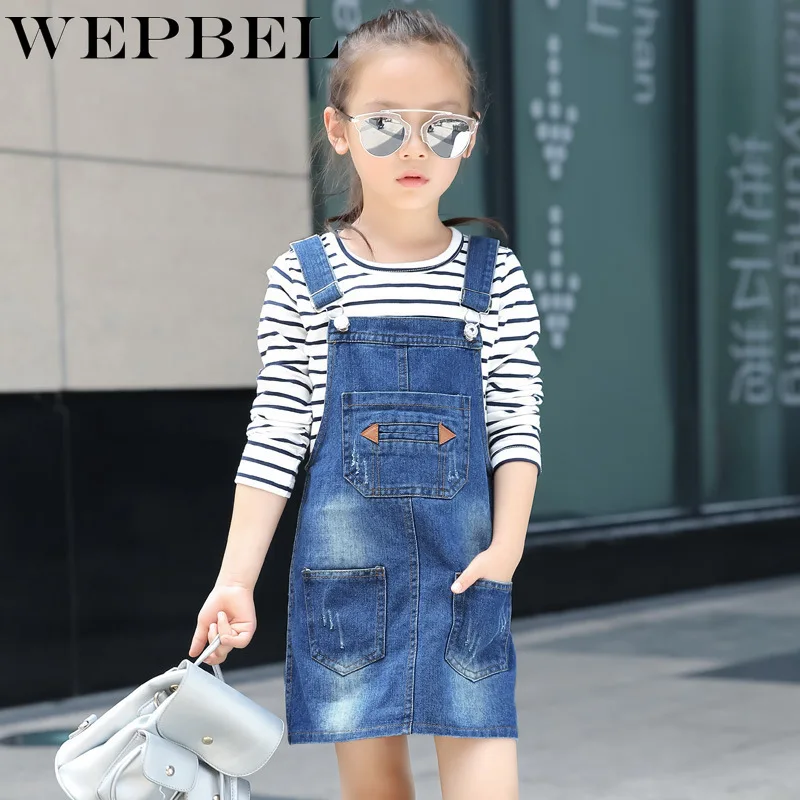 WEPBEL/Ковбойское платье на подтяжках для девочек джинсовое бретелях джинсовый