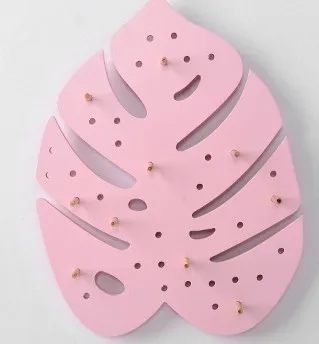 Ins Zakka Стиль Деревянный лист форма Pegboard держатель отверстие пластина для хранения настенная полка монтируется Diy дома хранения с 10 шт. крюк зажимы - Цвет: pink leaf