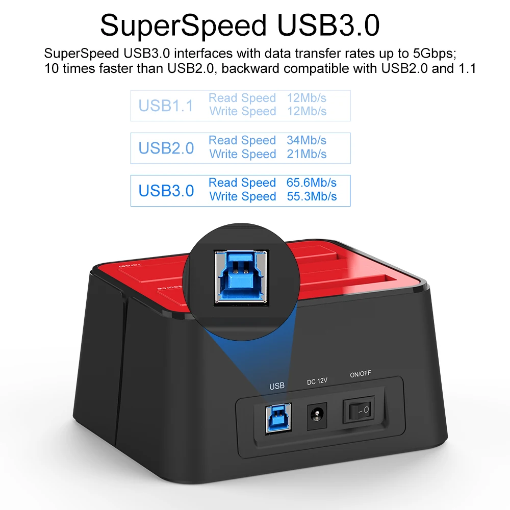 Док станция для жесткого диска с двумя отсеками SATA USB 3 0 корпус внешнего 2 5/3 5 дюйма
