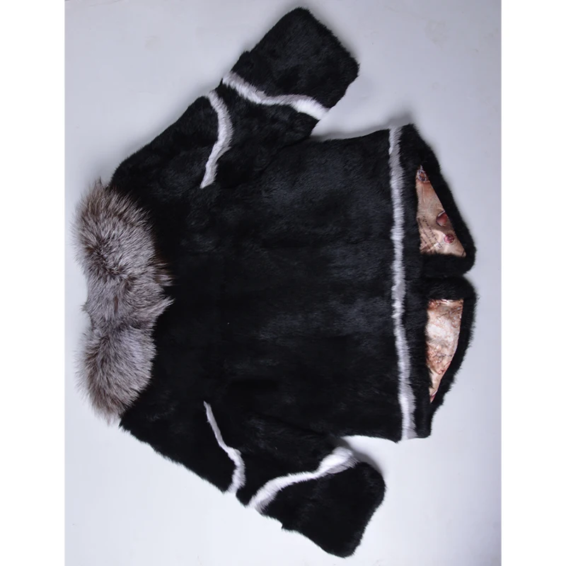 Real Natural Women's Rabbit Fur Coat Fox Fur Collar Large Size Rabbit Skin Women Winter Coats Black Woman's Casual Autumn Coat