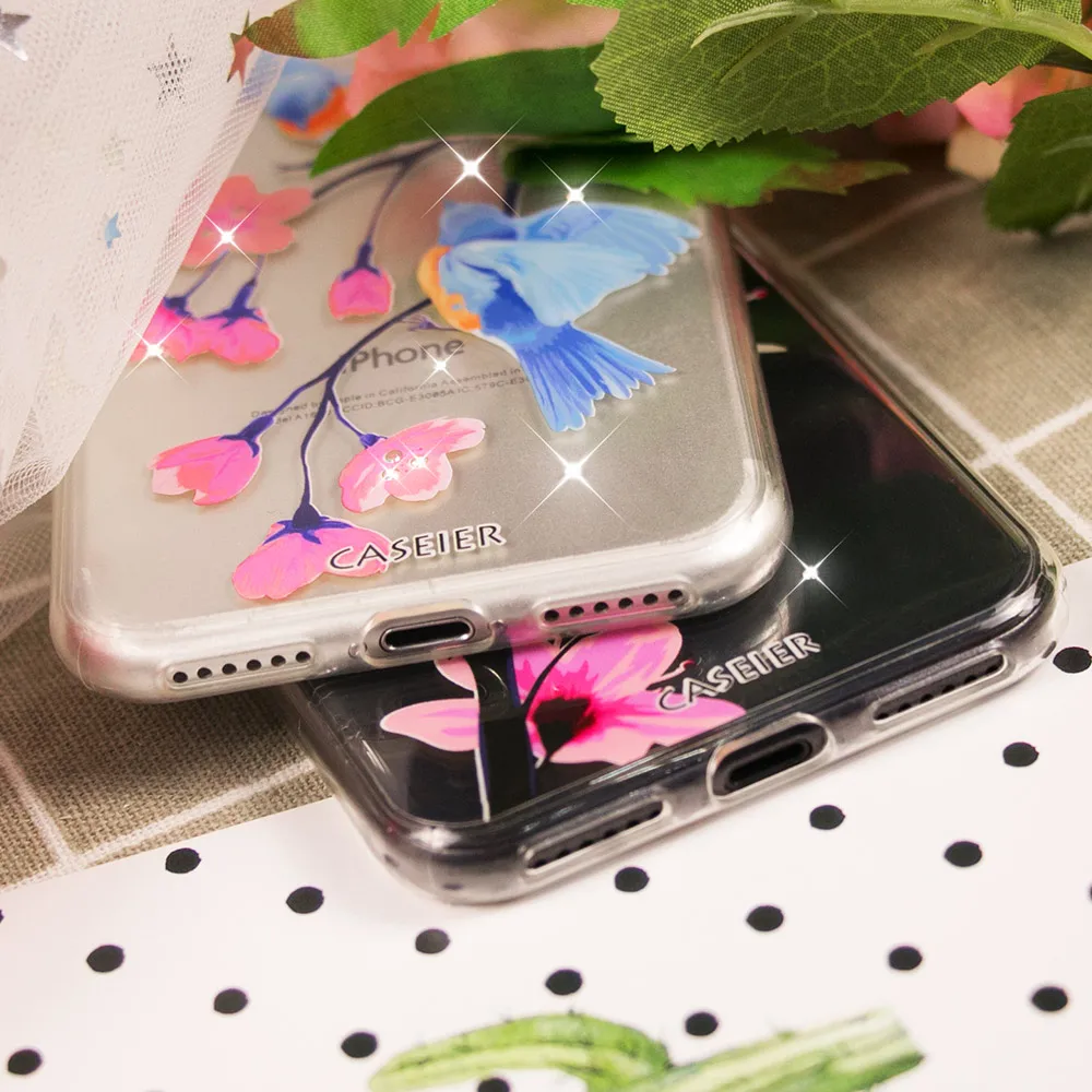 Caseier цветок горный хрусталь телефон чехол для iPhone 6 6S Plus блеск мягкий силиконовый