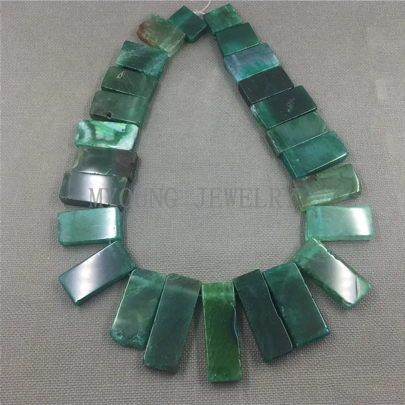 

MY1261 Mix Size Top drilled Green Rectangle Dragon Veins Agates Slice Slab Beads For Pendant Necklace Jewelry Making