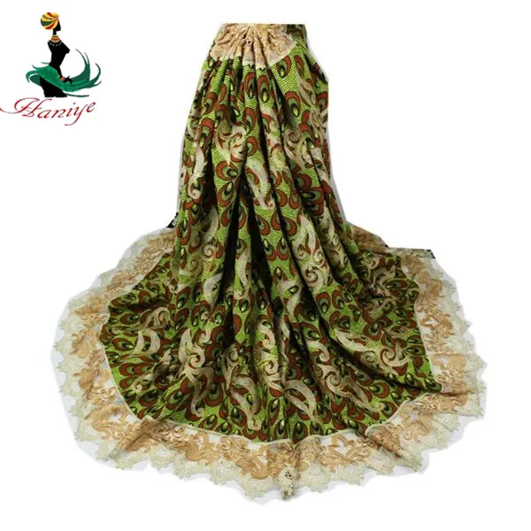 YBWL-23 colorful women dress 100% cotton ankara wax printed with cord lace fabric | Дом и сад