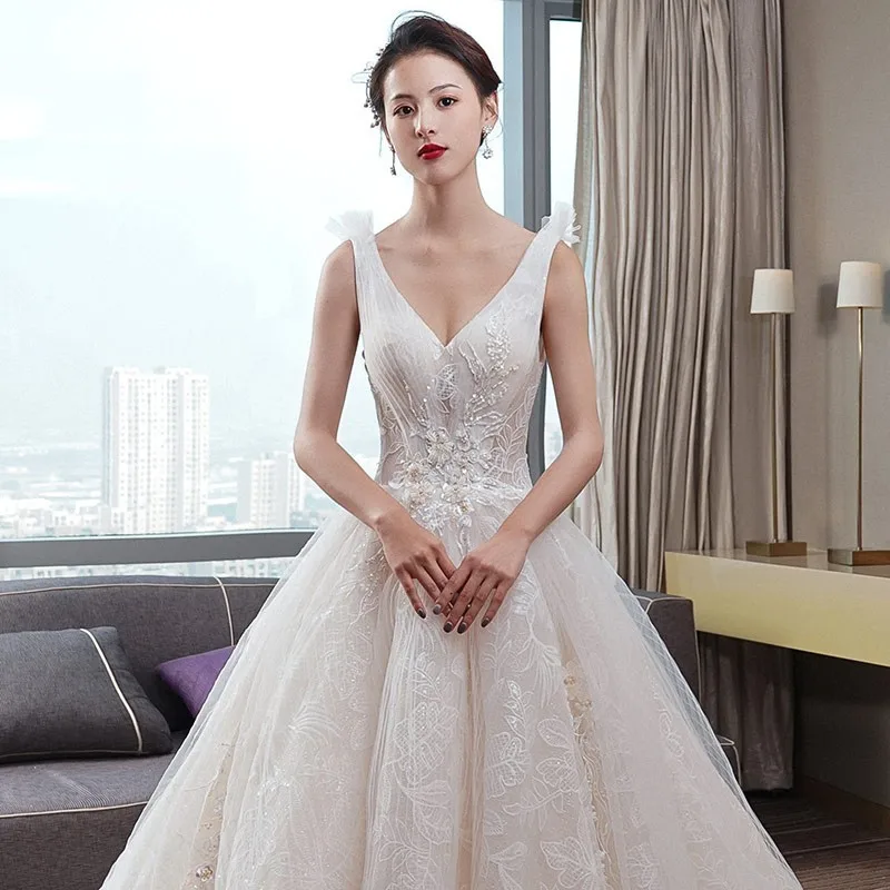 Свадебное платье с глубоким v-образным вырезом Vestido De Noiva Princesa фатиновое кружевное