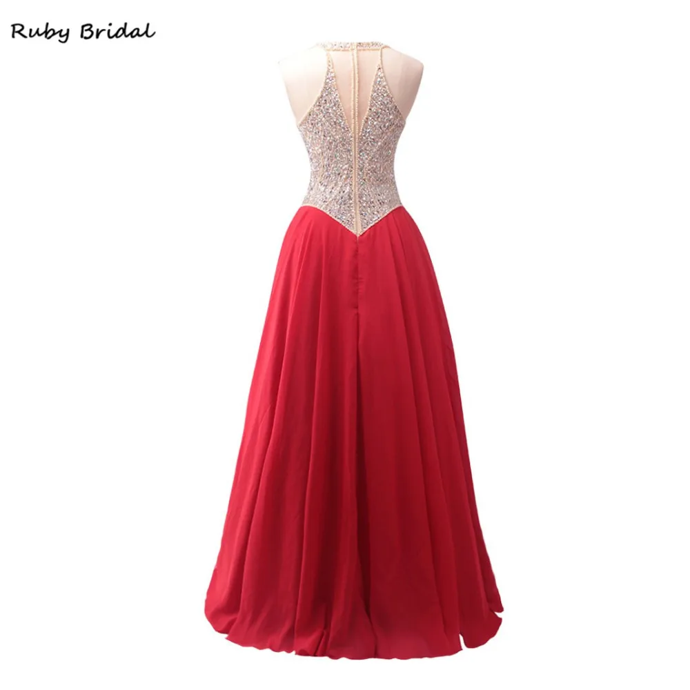 Ruby Bridal 2017 Роскошные красные шифоновые вечерние платья трапециевидной формы с